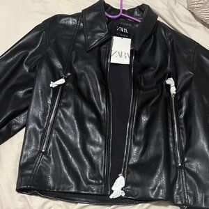 ZARA Black Faux Leather Zip-Up Jacket